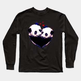 Panda in love, lovers couple cute, panda bear vintage syle Long Sleeve T-Shirt